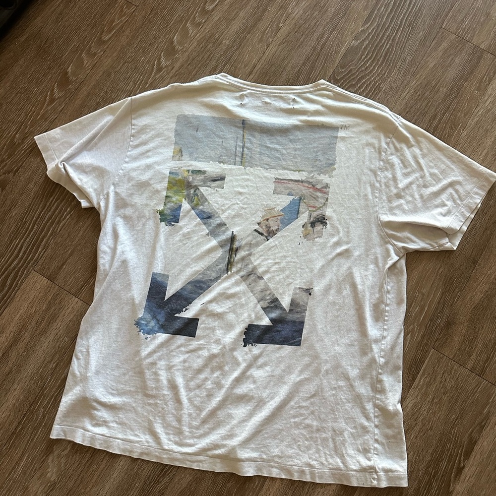Off White T Shirt Oil Painting Arrow Cream Mens Oversized